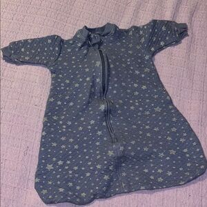 HB Baby Blue & Sparkly Silver Star Print Quilted Sleep Sack Size 0-6 Months